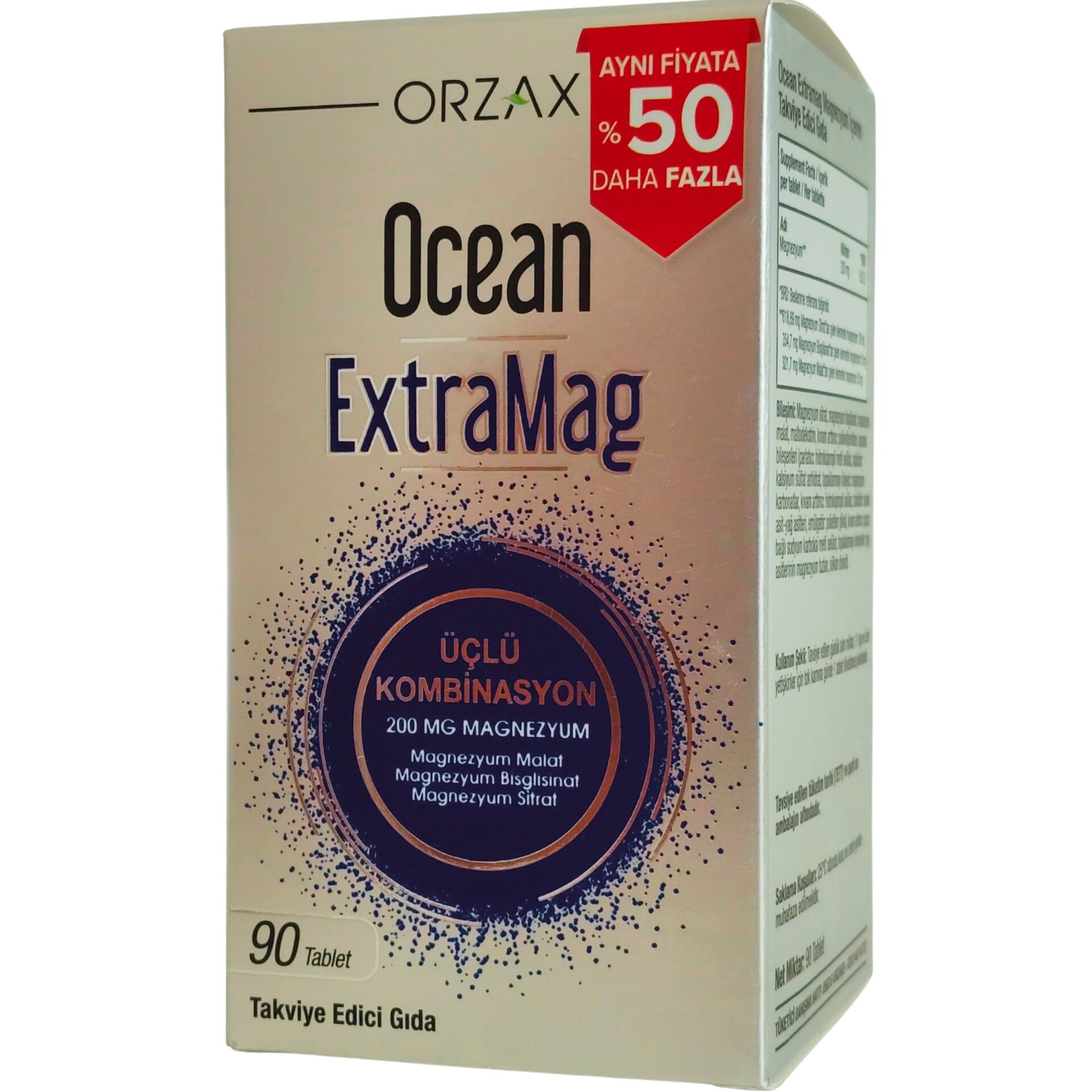 Orzax Ocean ExtraMag Üçlü Magnezyum Kombinasyonu 90 tablet Avantajlı Paket