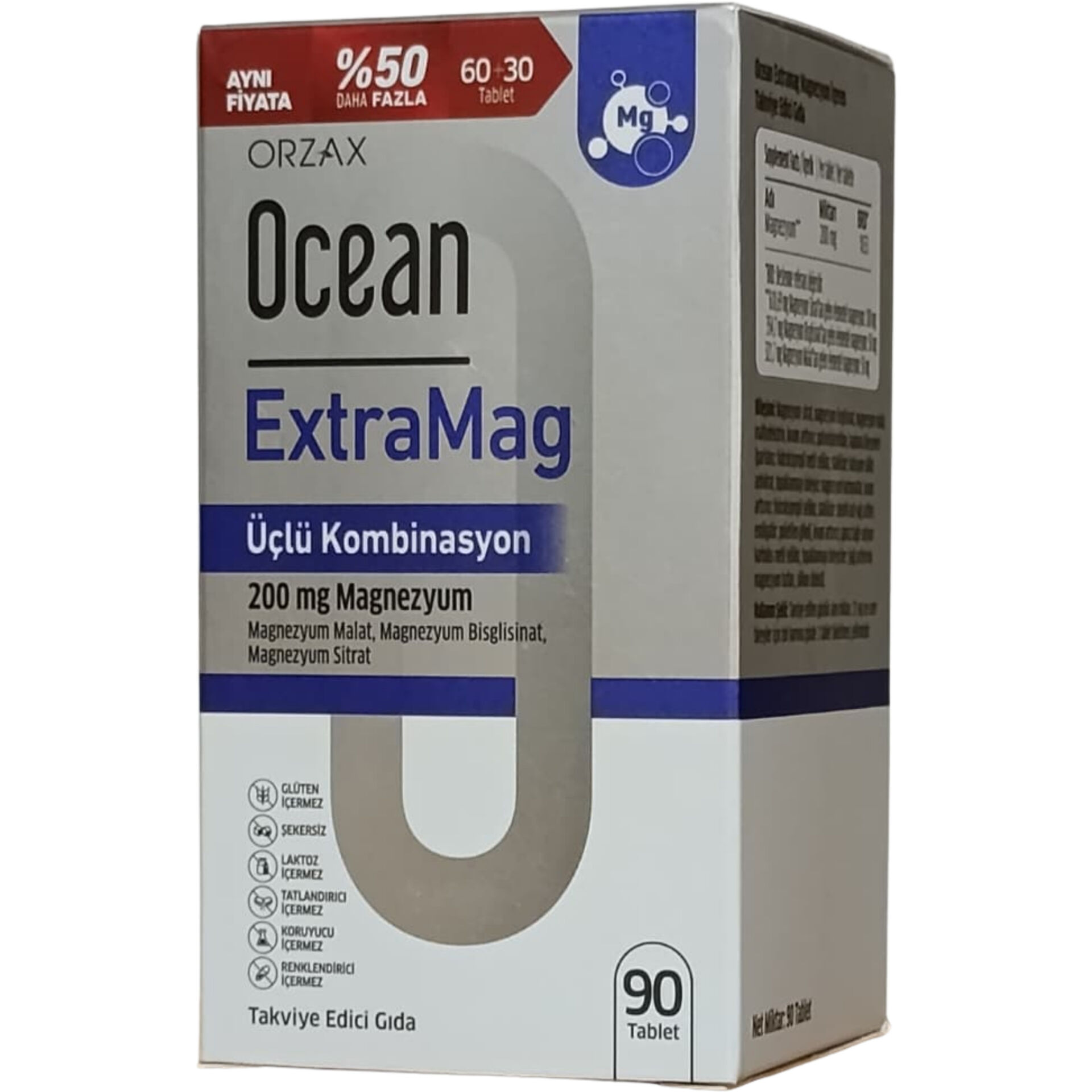 Orzax Ocean ExtraMag Üçlü Magnezyum Kombinasyonu 90 tablet Avantajlı Paket
