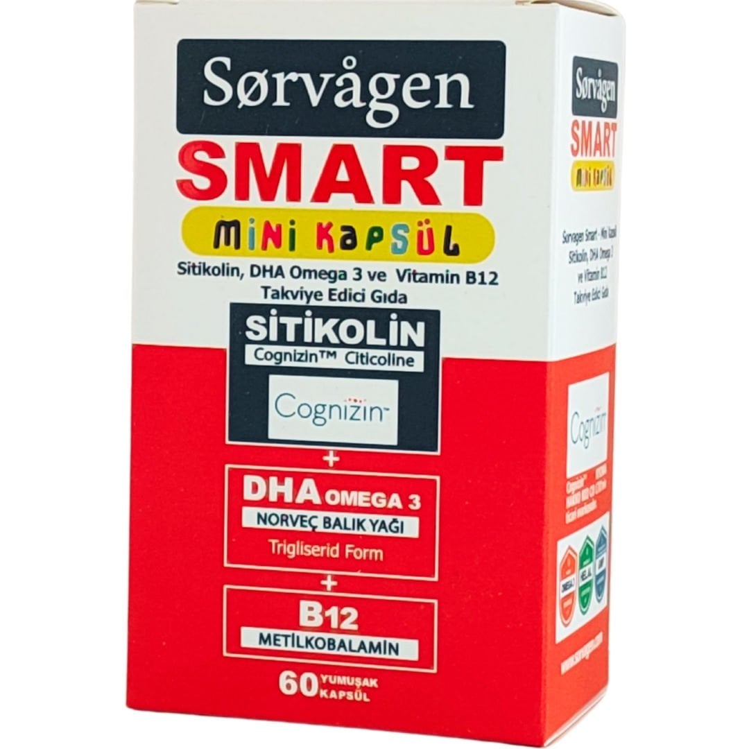 Sorvagen Smart Sitikolin DHA Omega-3 ve B12 60 Mini Kapsül