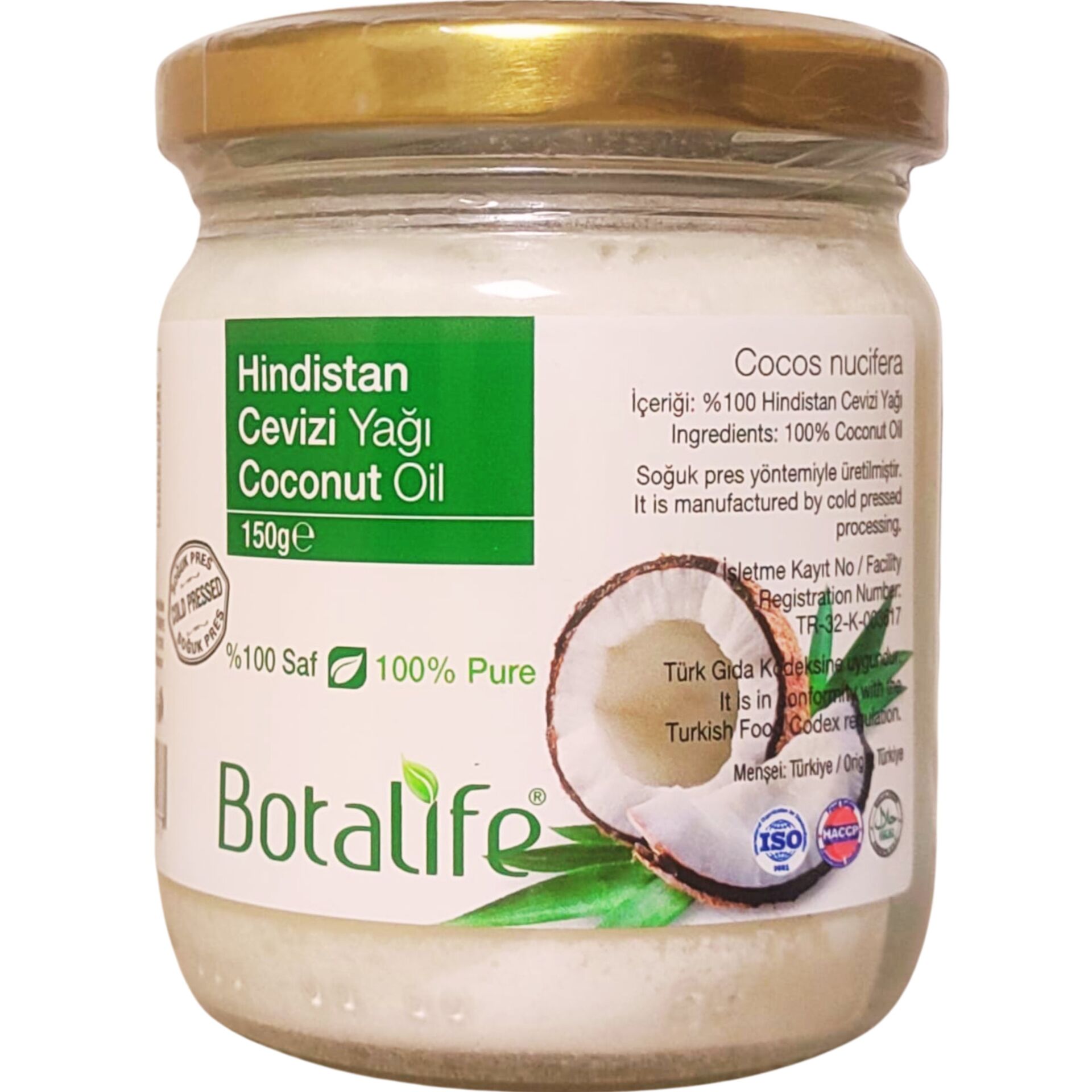 Botalife Hindistan Cevizi Yağı 150 g – %100 Saf Soğuk Pres Coconut Oil
