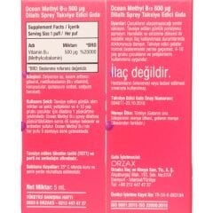 Ocean Methyl B12 500 µg Dilaltı Sprey 5 ml – Metilkobalamin Formunda B12 Vitamini