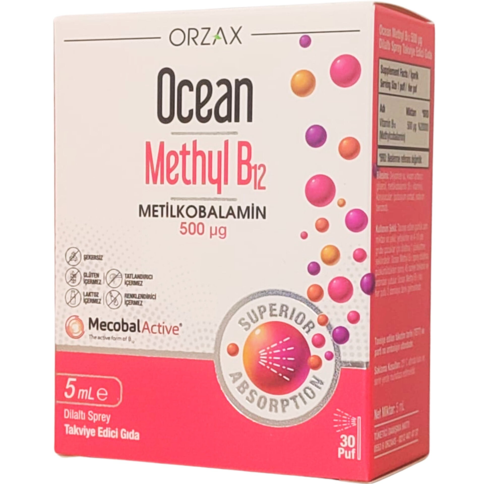 Ocean Methyl B12 500 µg Dilaltı Sprey 5 ml – Metilkobalamin Formunda B12 Vitamini