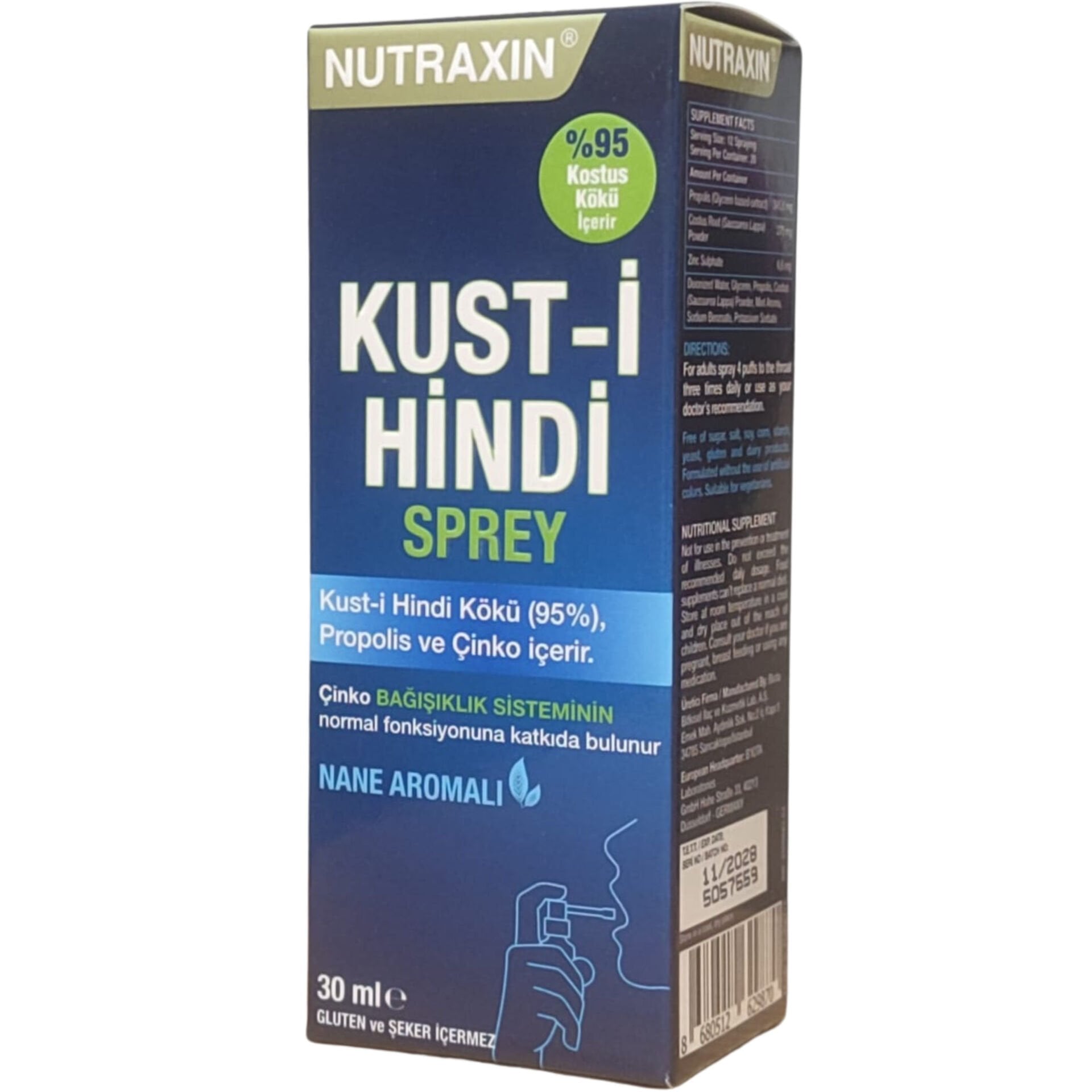 Nutraxin Kostus Root Spray 30 ml – Kust-i Hindi, Propolis ve Çinko İçeren Sprey