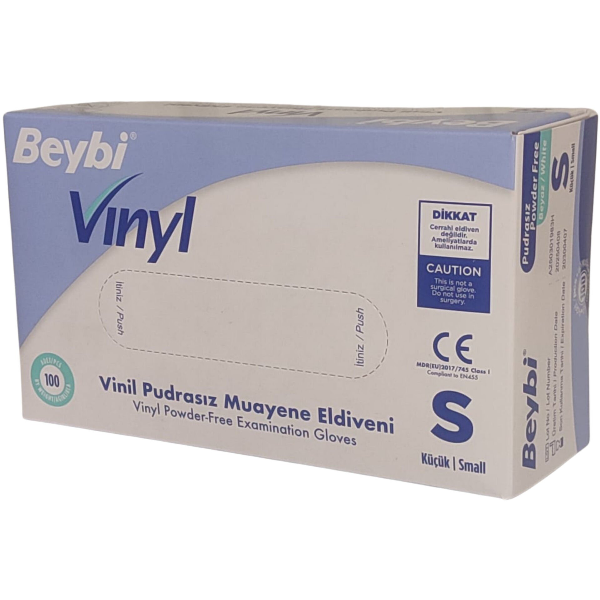 Beybi Pudrasız Vinil Muayene Eldiven Beyaz Small 100'lü