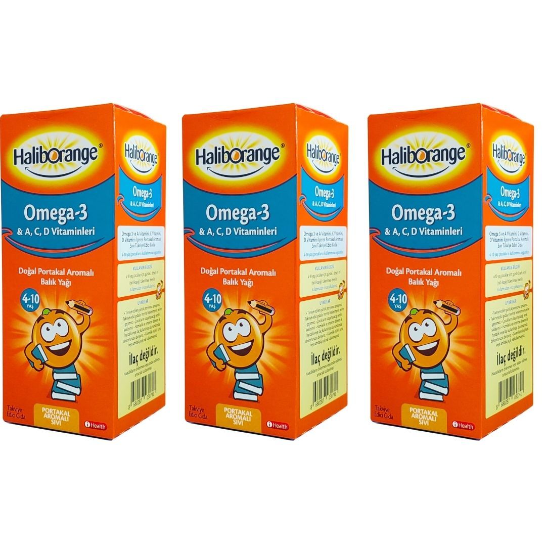 Haliborange Omega-3 & A,C,D Vitaminlari İçeren Portakal Aromalı Takviye Edici Gıda 300 ml - 3 lü Paket