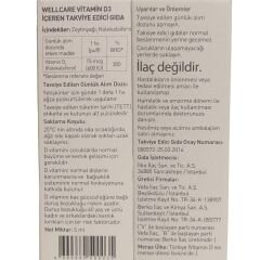 Wellcare Vitamin D3 İçeren Takviye Edici Gıda 5 ml 1 Fıs 600 IU