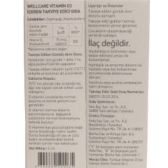 Wellcare Vitamin D3 İçeren Takviye Edici Gıda 5 ml 1 Fıs 600 IU