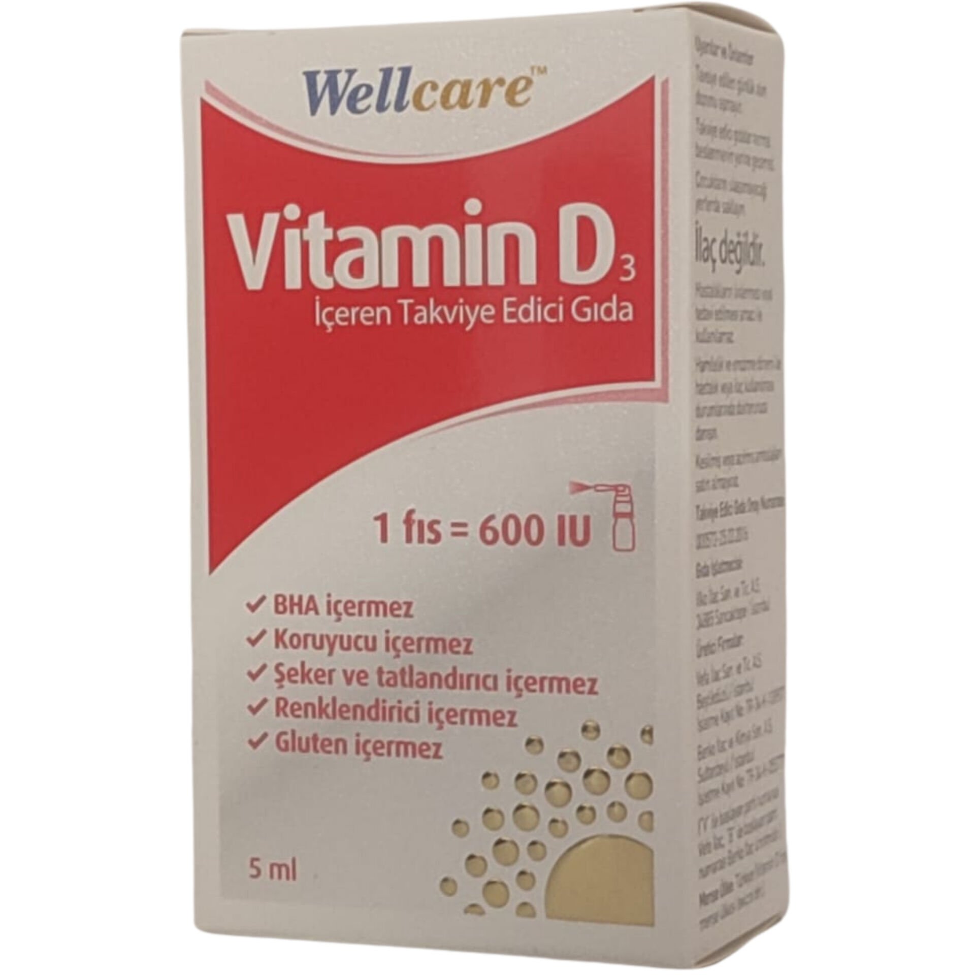 Wellcare Vitamin D3 İçeren Takviye Edici Gıda 5 ml 1 Fıs 600 IU