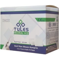 Tules Steril Spanç Non-Woven Kumaş Emici Kompres 7,5cm x 7,5cm 100 Adet