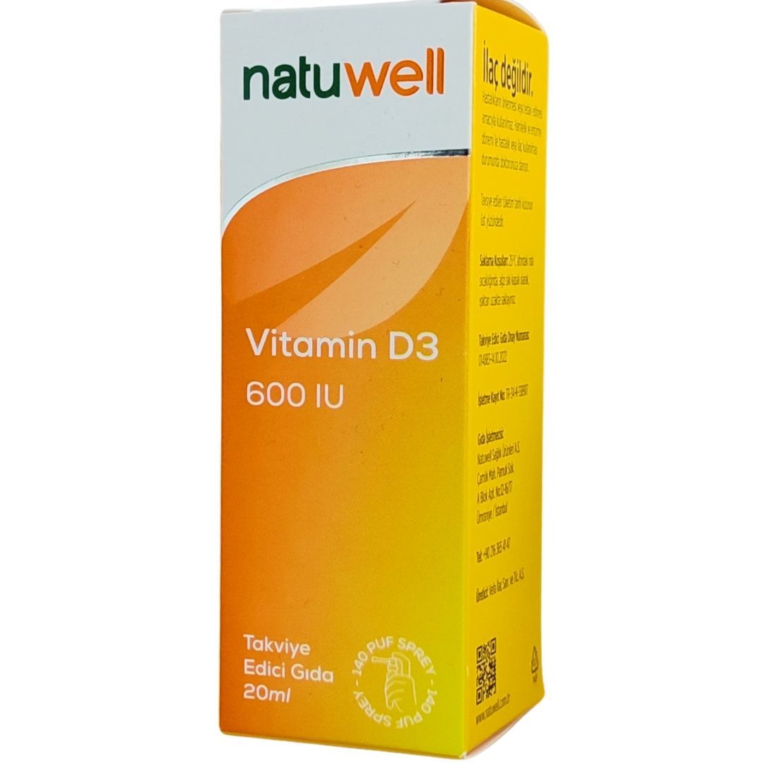 Natuwell Vitamin D3 600 IU Takviye Edici Gıda 20 ml-140 Puf Sprey