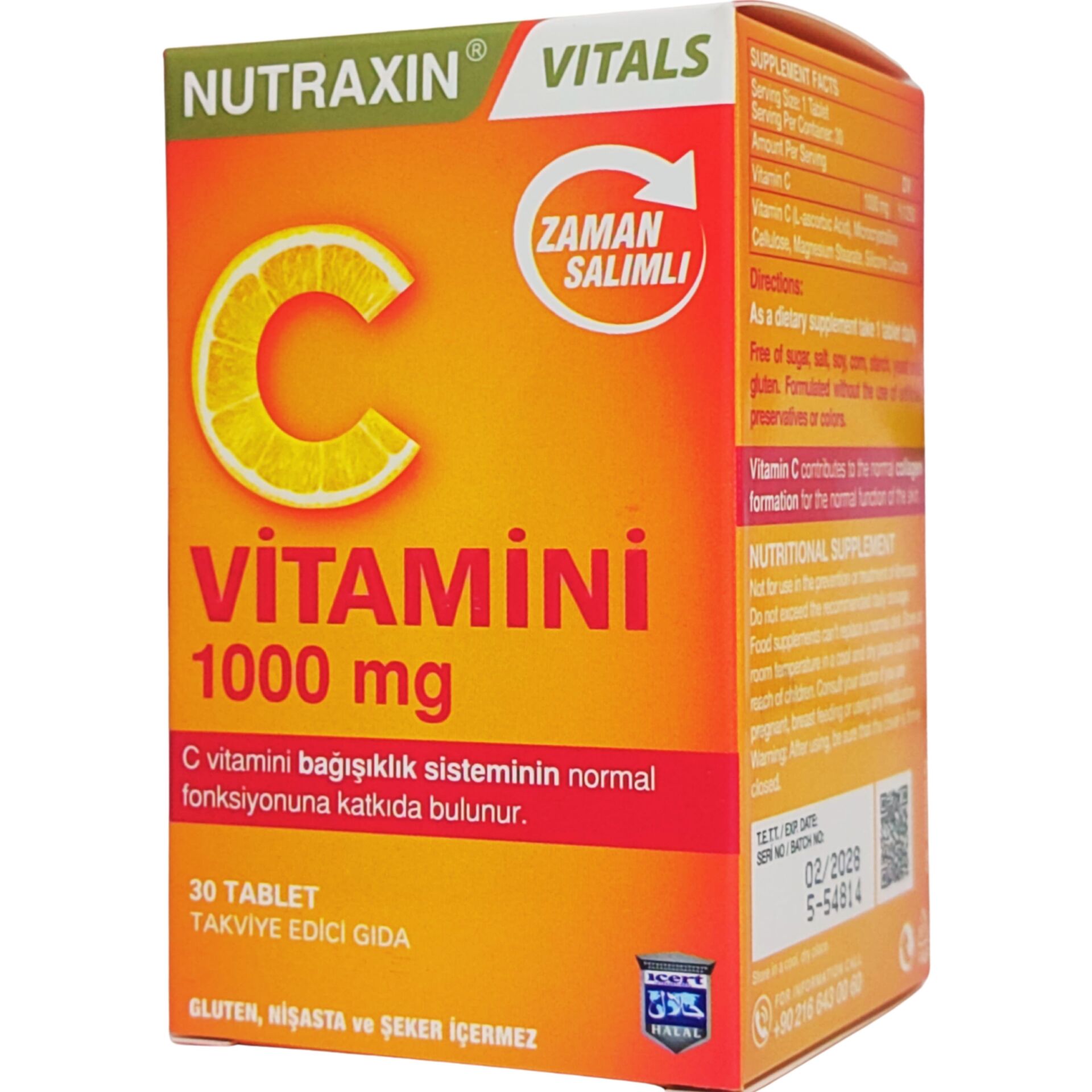 Nutraxin Vitamin C 1000 mg Takviye Edici Gıda 30 Tablet
