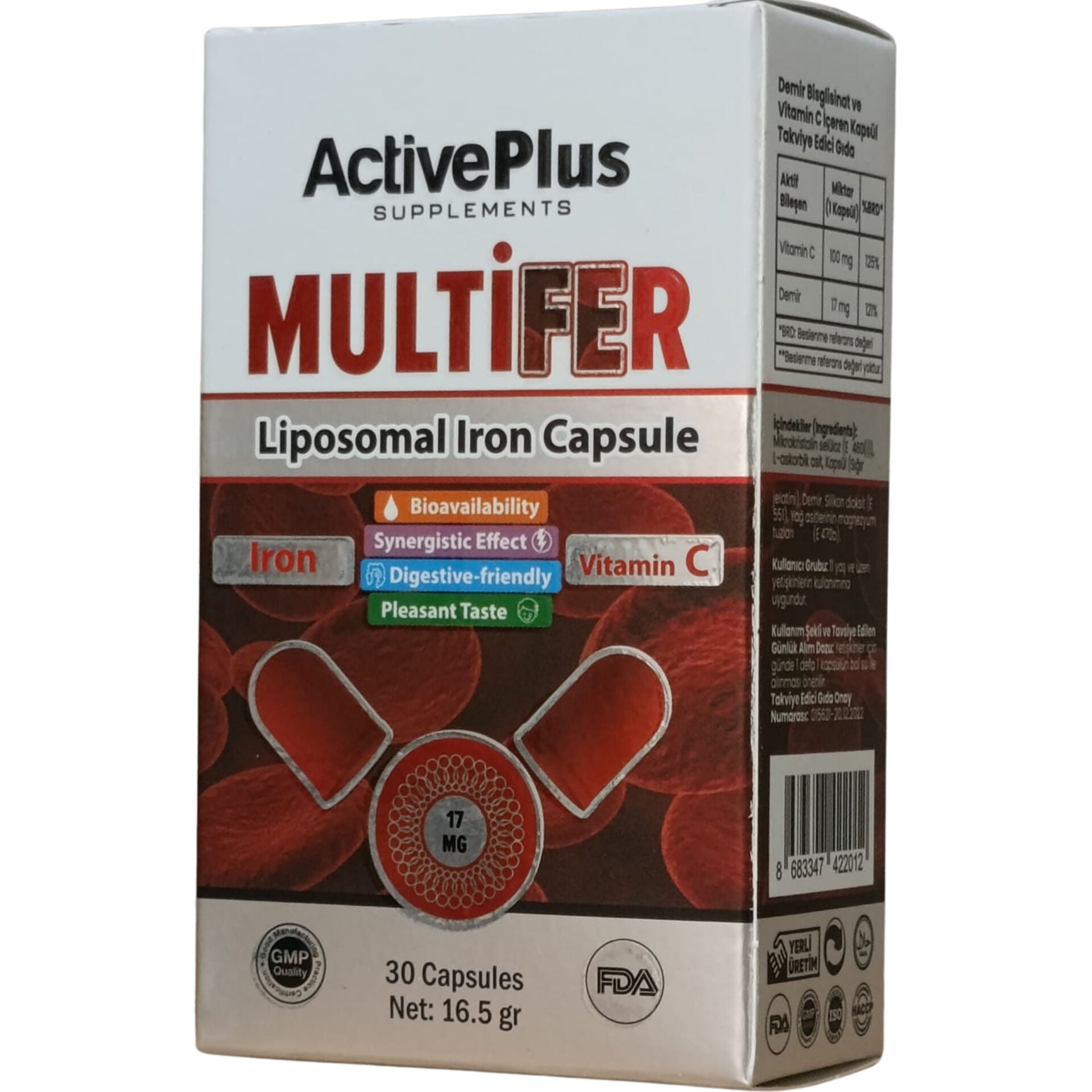 ActivePlus Multifer Lipozomal Demir Takviye Edici Gıda 30 Kapsül