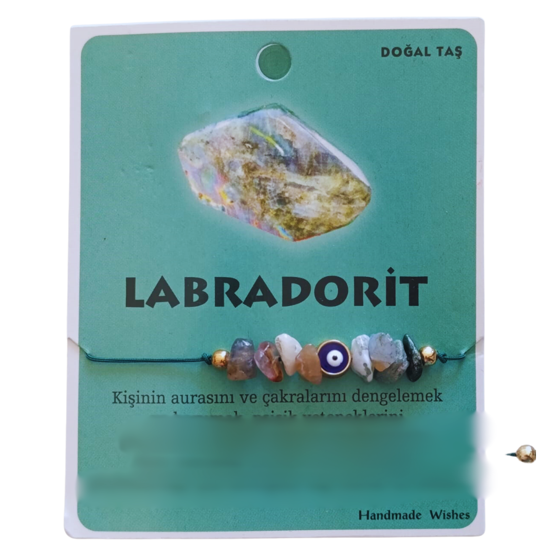 Doğaltaş Labradorit Doğal Taş Makrome Örme Bileklik