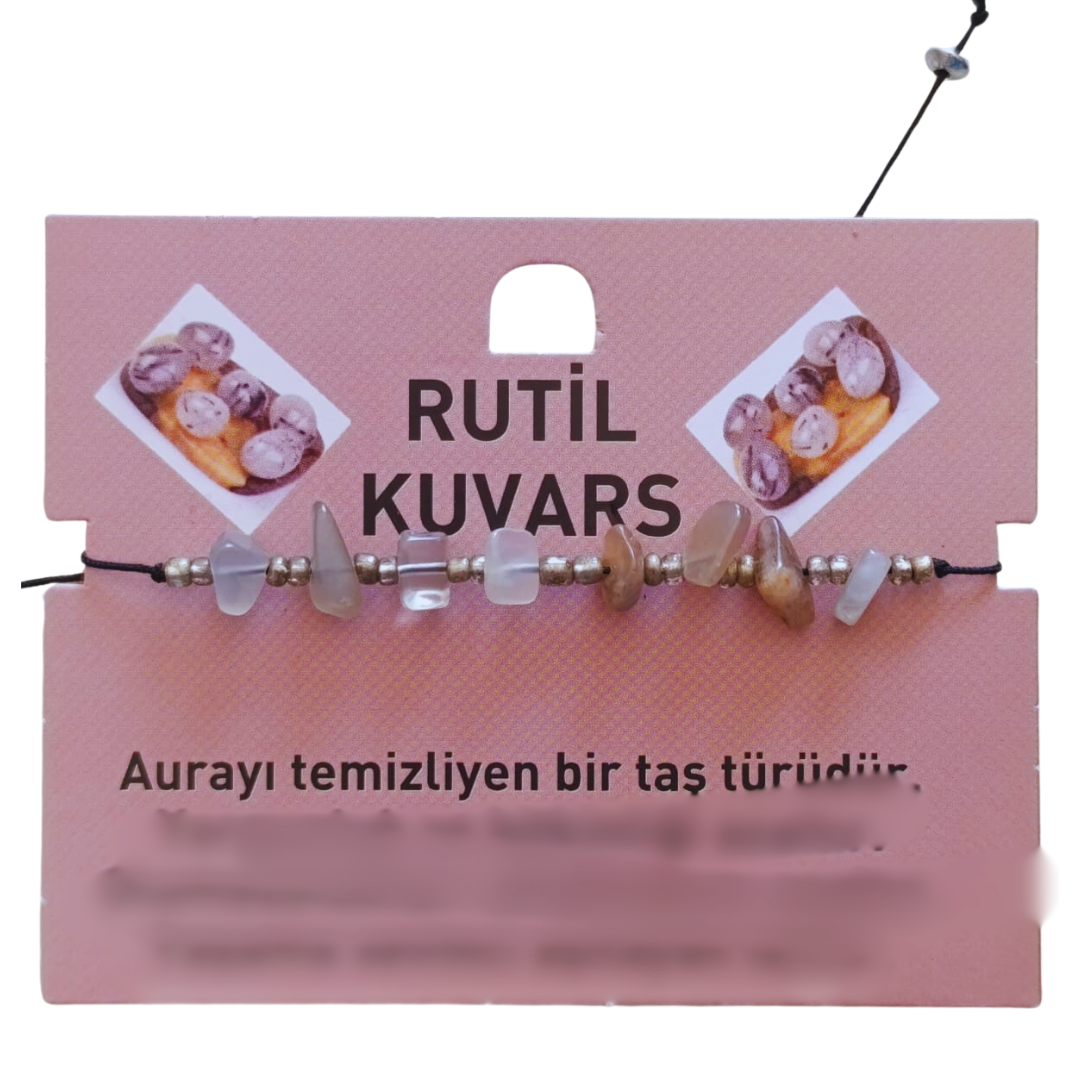Doğaltaş Rutil Kuvars Doğal Taş Makrome Örme Bileklik
