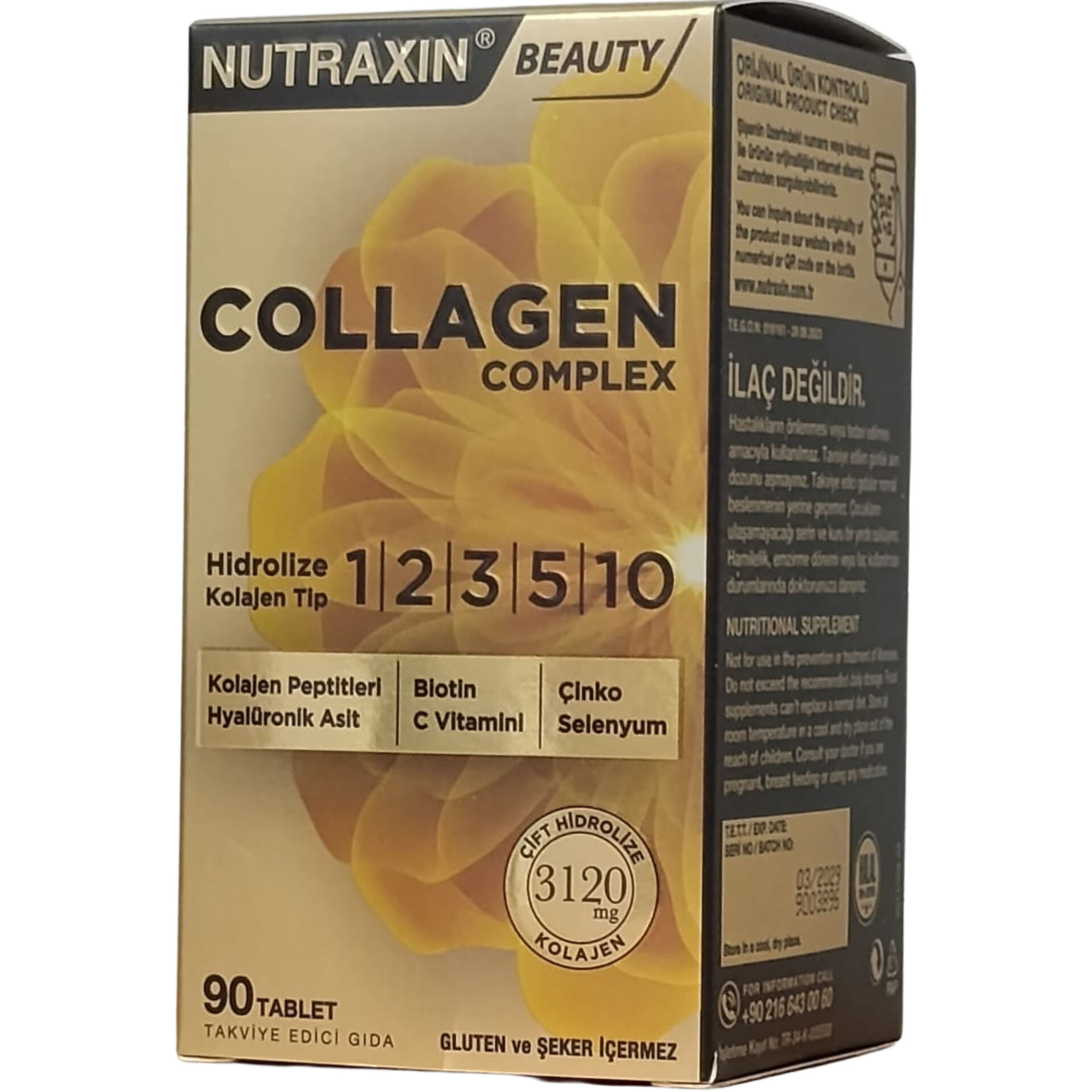 Nutraxin Beauty Collagen Complex Tip 1-2-3-5-10 Çift Hidrolize 3120 mg 90 Tablet