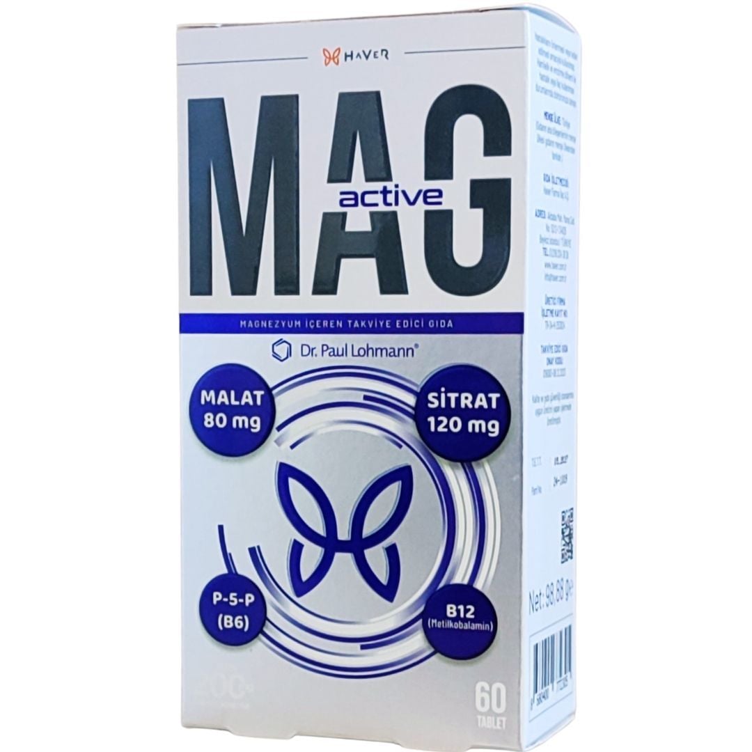 Haver Mag-Active Magnezyum Sitrat, Malat, B12 ve B6 İçeren 60 Tablet