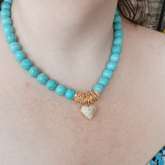 KADIN KALP TAŞLI GOLD DETAYLI ÇELİK TASARIM KOLYE