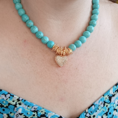 KADIN KALP TAŞLI GOLD DETAYLI ÇELİK TASARIM KOLYE