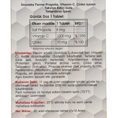 Imuneks Propolis Vitamin C Çinko içeren Takviye Edici Gıda 20 Efervesan Tablet