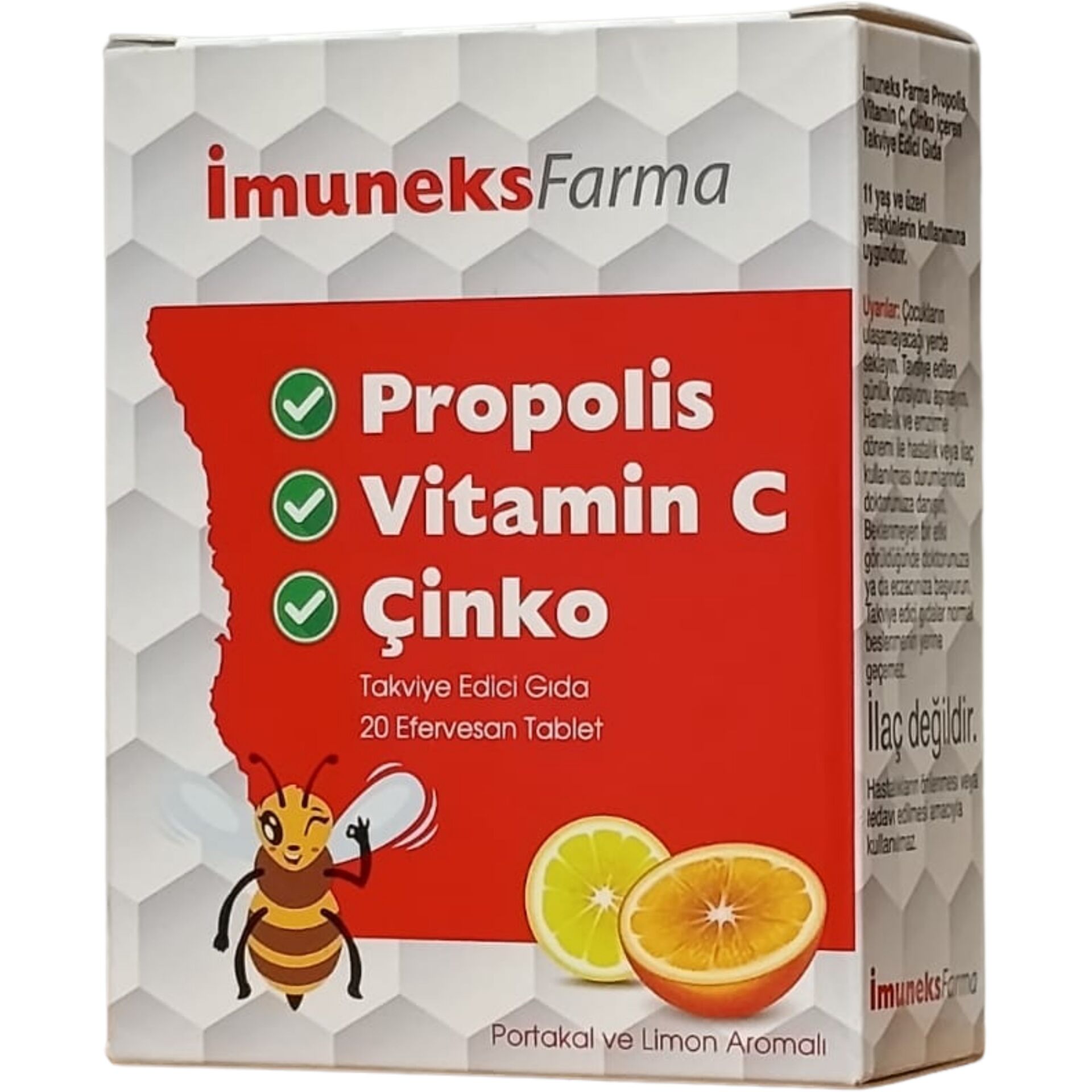 Imuneks Propolis Vitamin C Çinko içeren Takviye Edici Gıda 20 Efervesan Tablet