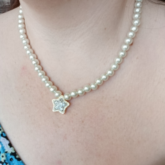 KADIN İNCİ GOLD DETAYLI YILDIZ ÇELİK TASARIM KOLYE