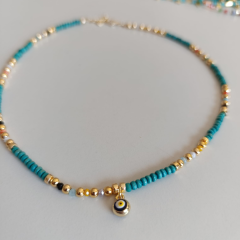 TURKUAZ NAZAR BONCUKLU GOLD KOLYE