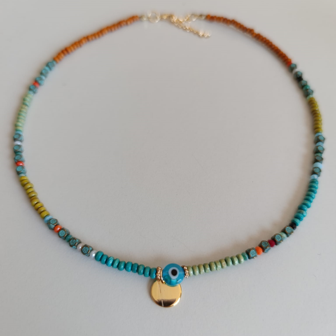 NAZAR BONCUKLU ANTİK GOLD DETAYLI KOLYE