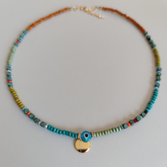 NAZAR BONCUKLU ANTİK GOLD DETAYLI KOLYE