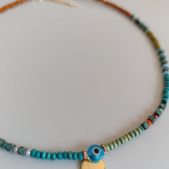 NAZAR BONCUKLU ANTİK GOLD DETAYLI KOLYE