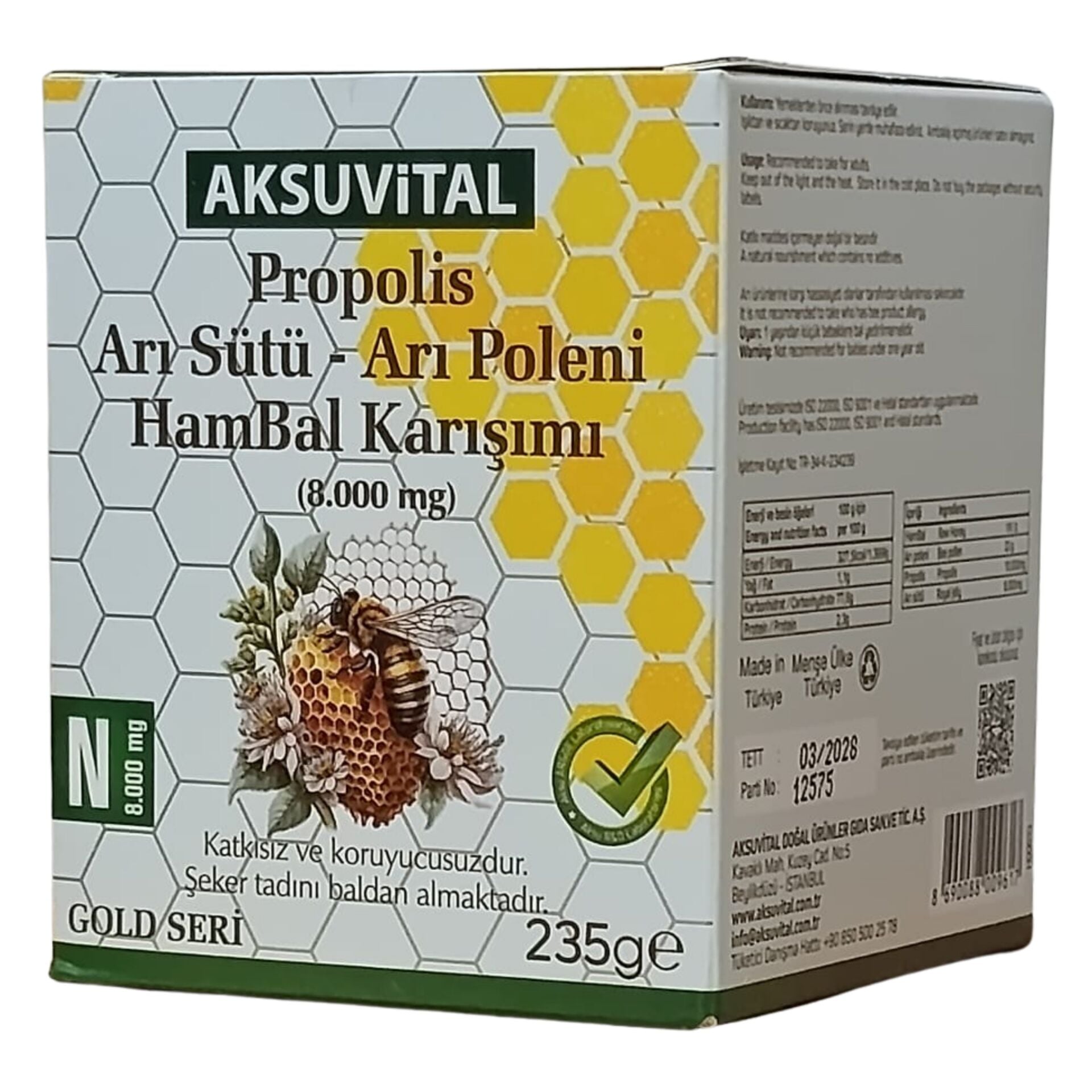 Aksuvital Propolis, Arı Sütü, Arı Poleni, Hambal Karışımı N 8000 mg 235 gr
