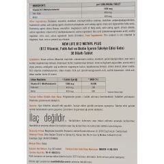 New Life B12 Plus Folik Asit ve Biotin İçeren Takviye Edici Gıda 30 Tablet