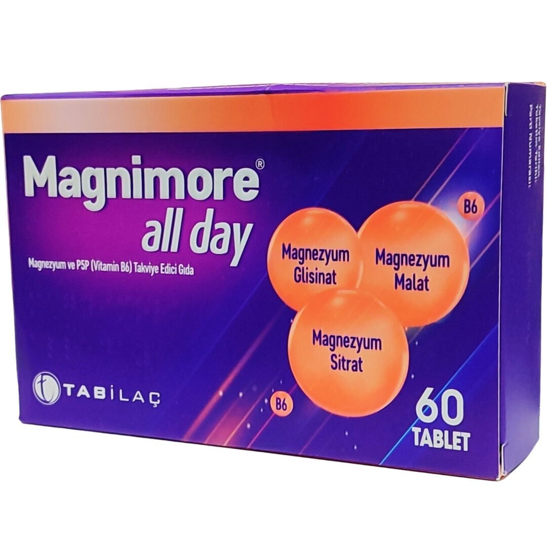 Magnimore All Day Magnezyum ve P5P (Vitamin B6) Takviye Edici Gıda 60 Tablet